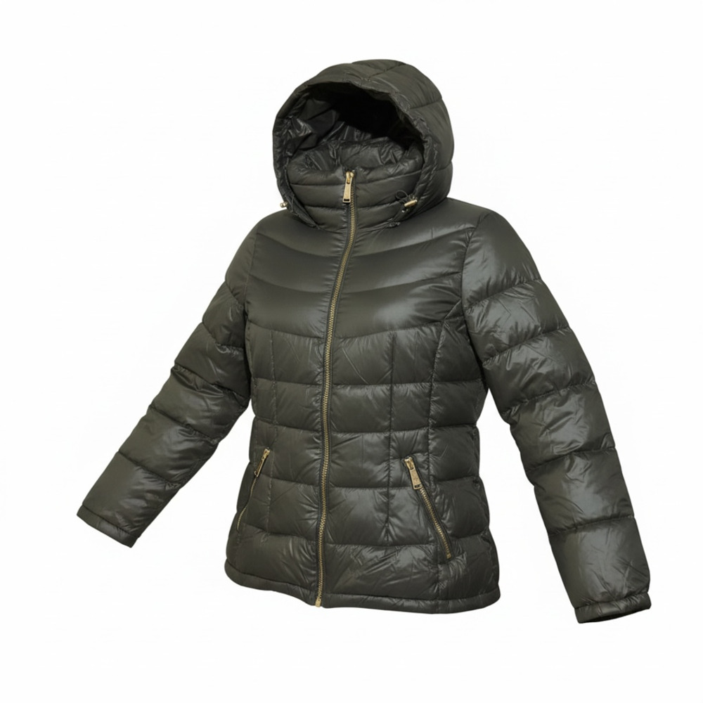 Calvin Klein Down Puffer Jacket Size XL Green Hooded Packable